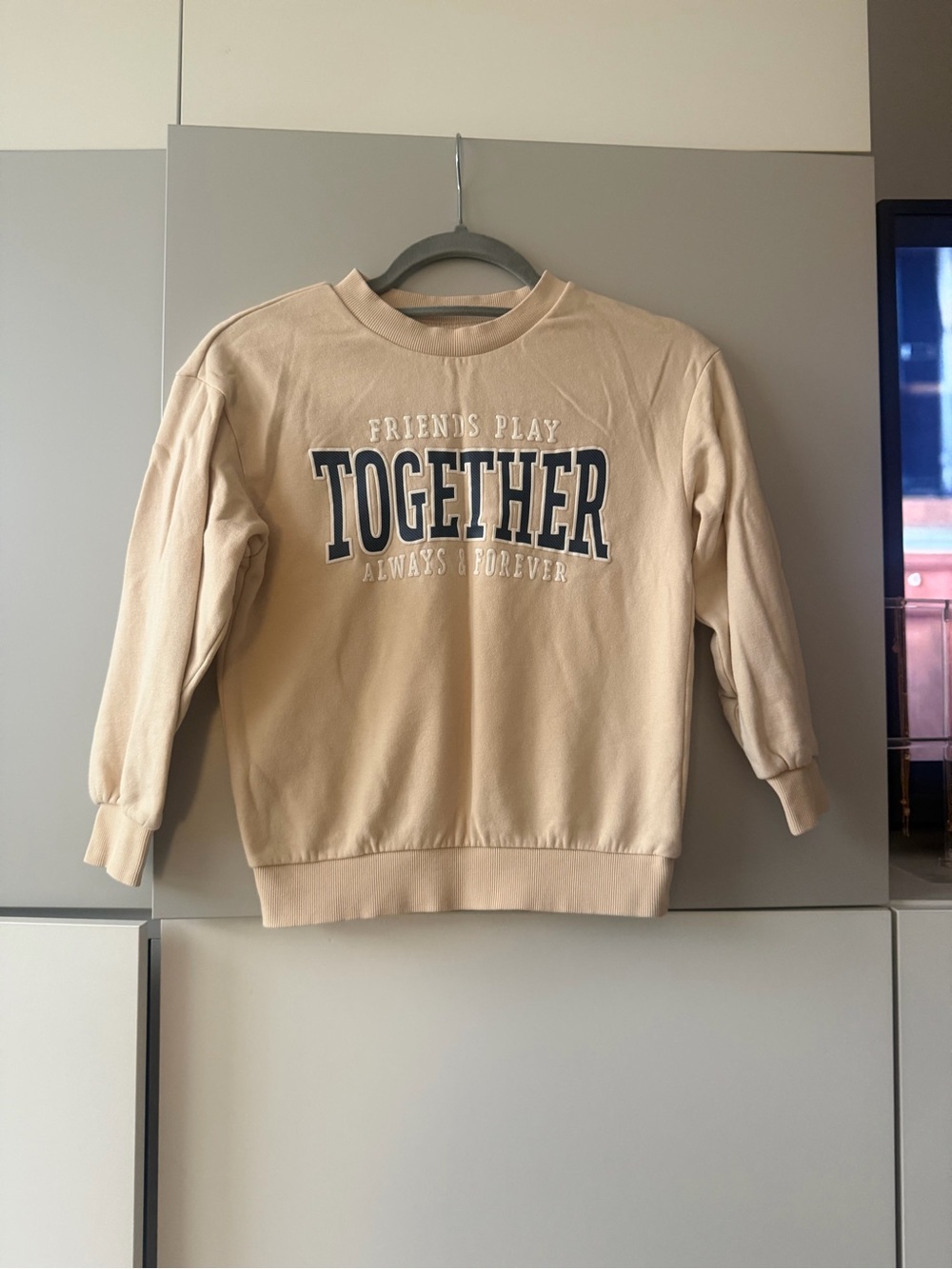 H & M Beige Sweatshirt with Navy 'TOGETHER' Graphic